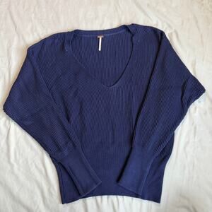 Free People, Dark Blue, V-Neck, Ribbed Sweater- L